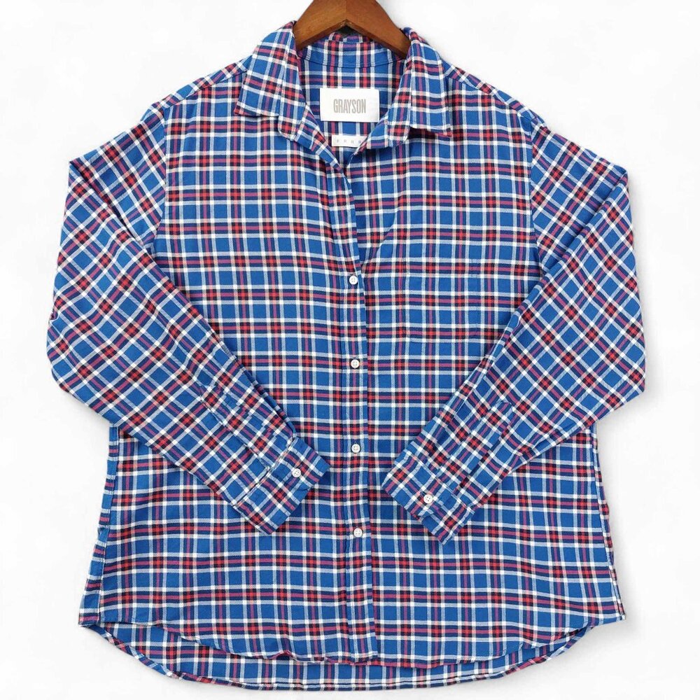 Grayson Shirt Womens Large Blue Red Plaid The Hero Button Up Long Sleeve Cotton